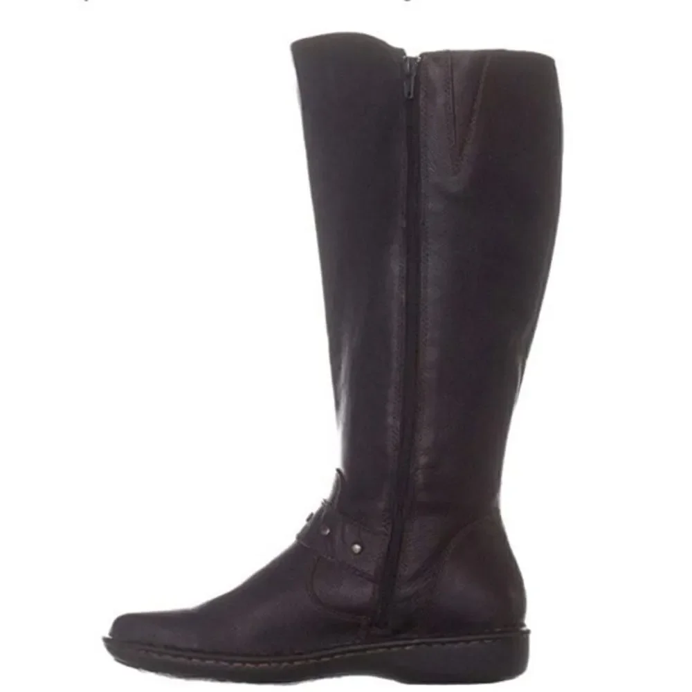 boc 6 Brown Leather Oliver Mid Calf Riding Full Zip Up Buckle Boots gold b.o.c.